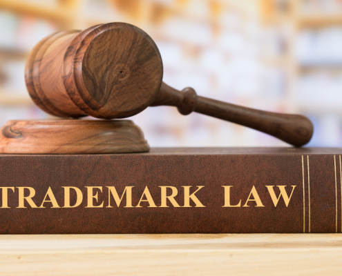 Gavel on top of trademark law book